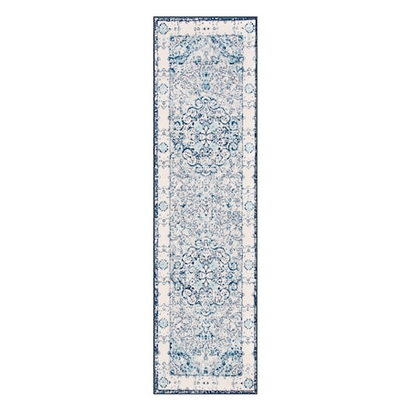 World Rug Gallery Traditional Medallion Runner Rug 2' x 7' Blue MON830BLUE2X7